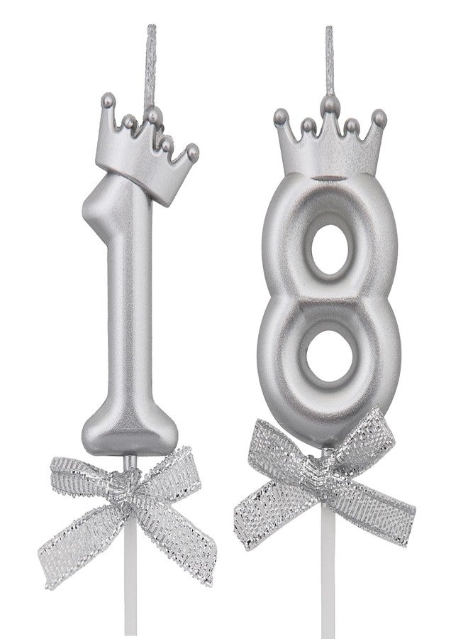 VSHILI 18 Birthday Candles, 18th Cake Candles, Silver Happy Birthday Number 18 Candles Cake Topper Decorations for Party Kids Boys Girls - Image 1